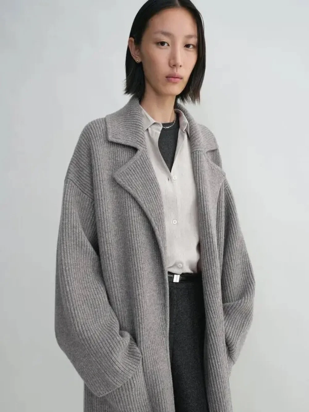 NWT Toteme Long Ribbed Open Front Coatigan - Gray